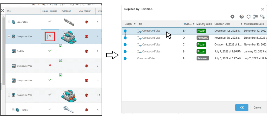 Revision window in 3DEXPERIENCE