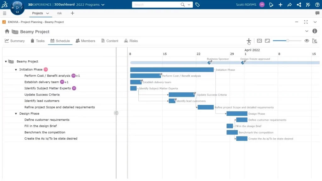 ENOVIA Project Planner Schedule
